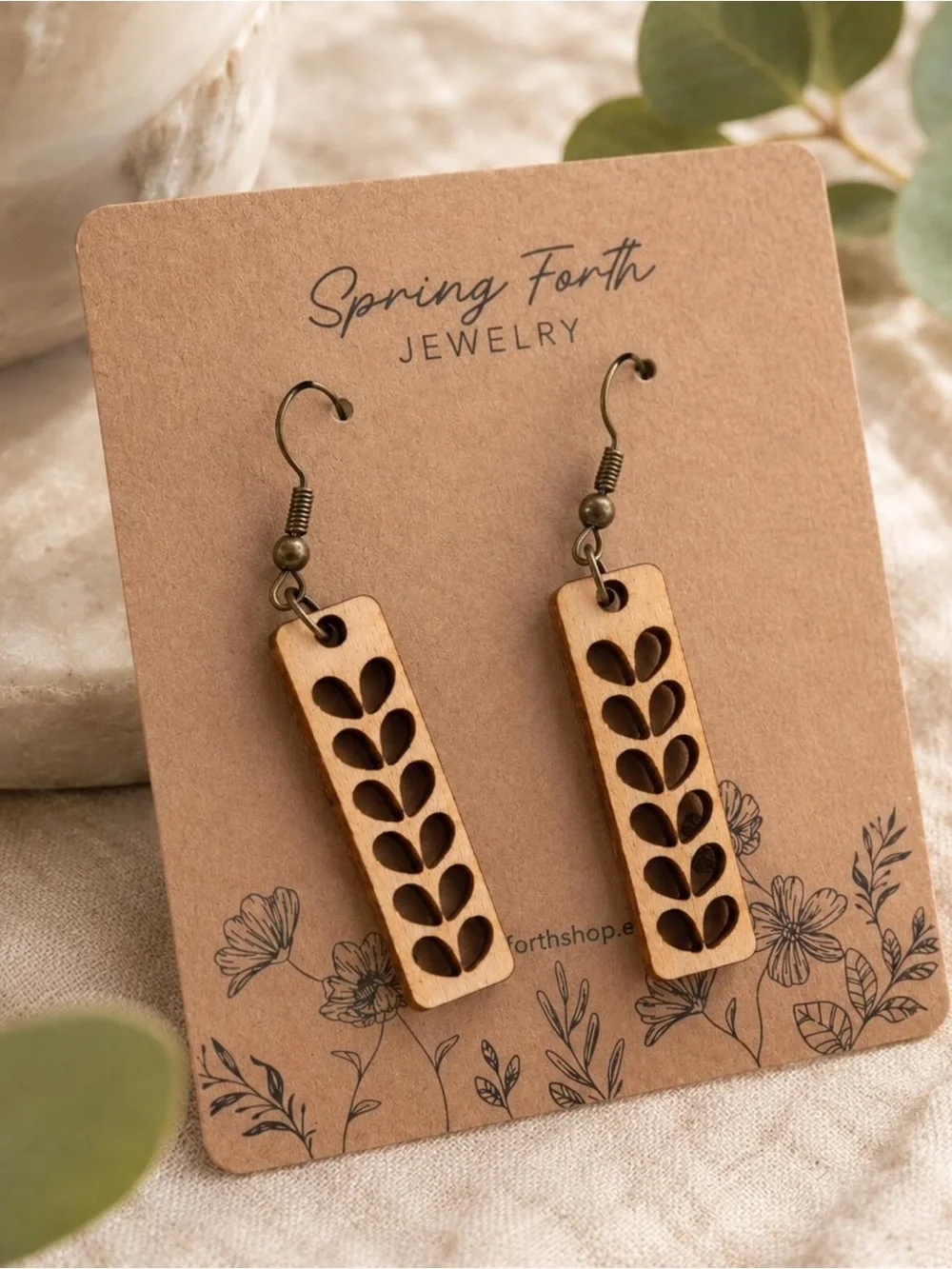 Natural Wood Leaf Dangle Earrings